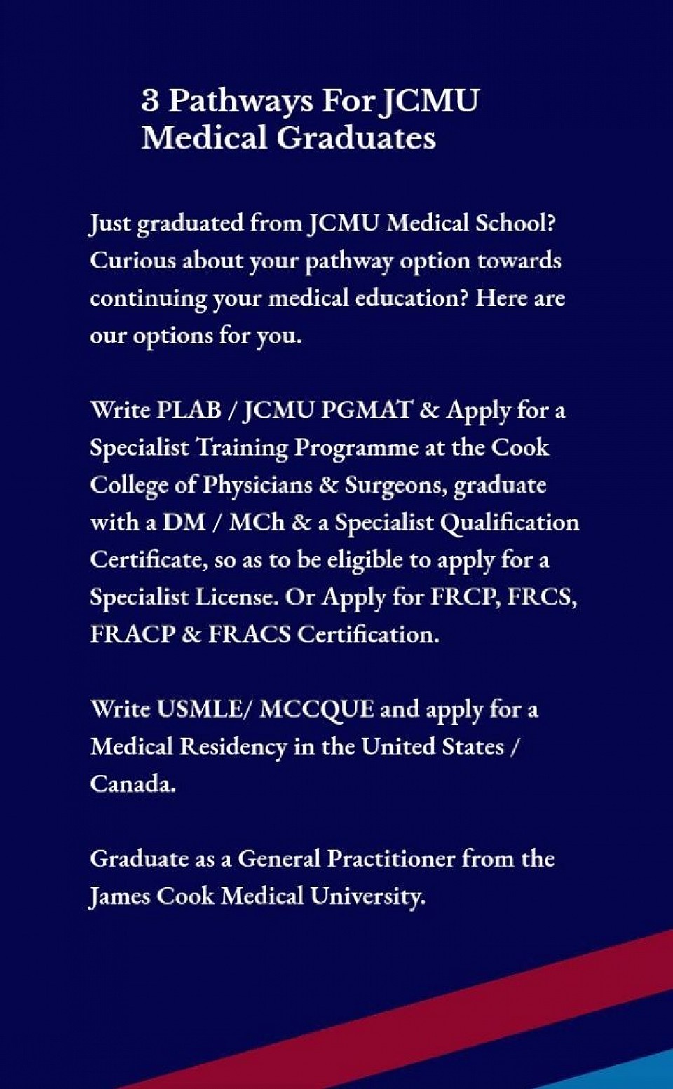 Pathways for JCMU Medical Graduates