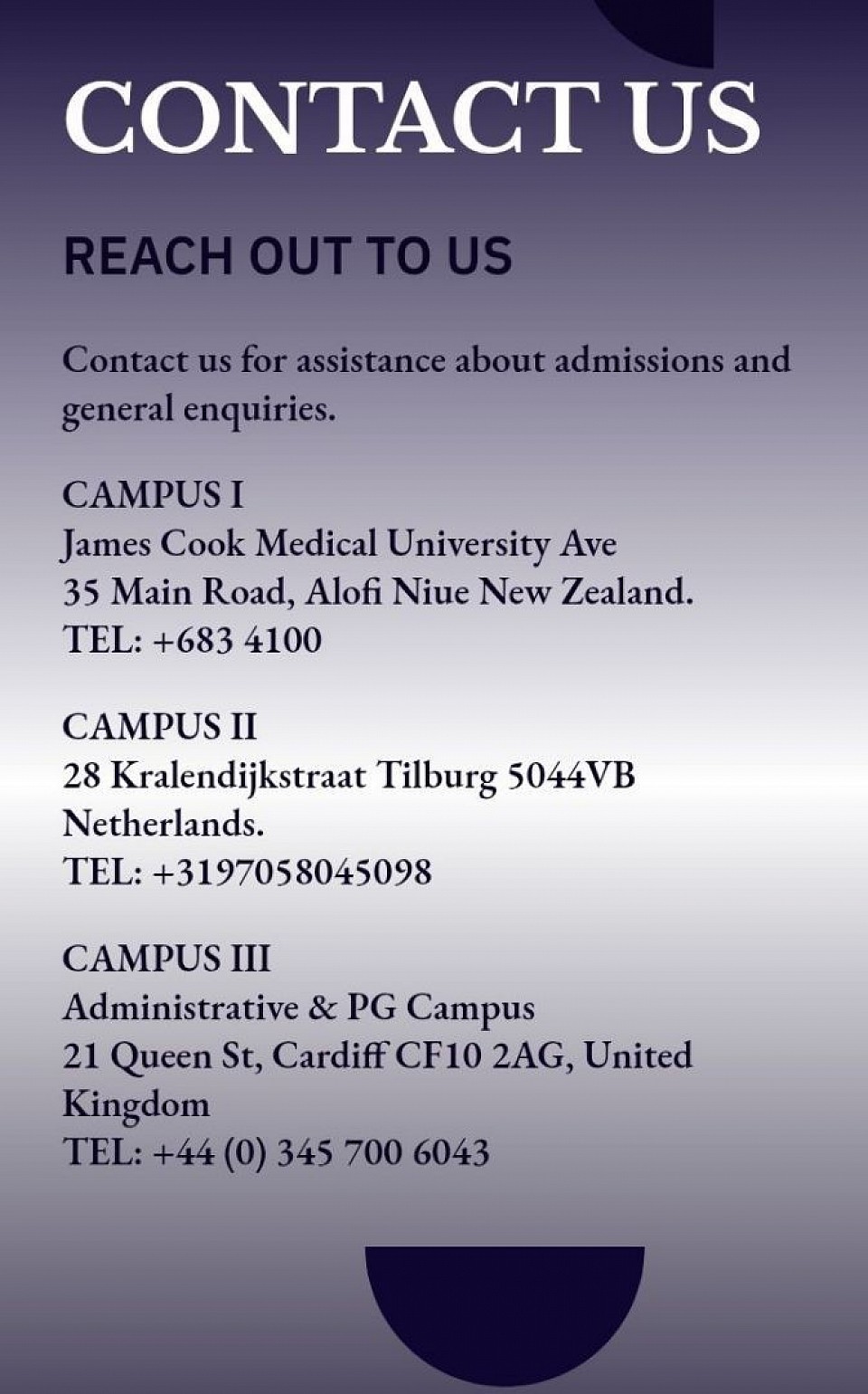 General Contact E-mails - James Cook Medical University