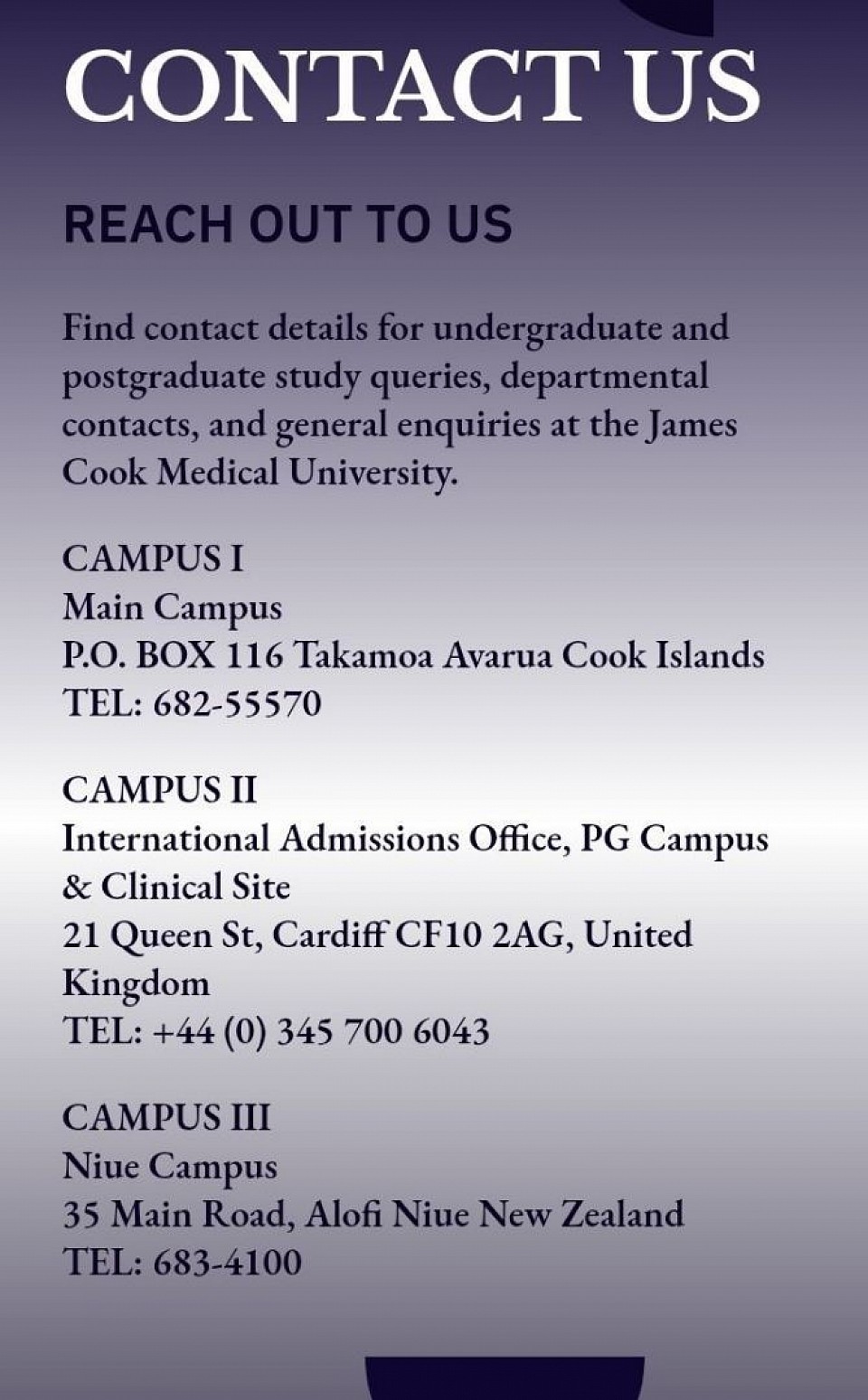 General Contact E-mails - James Cook Medical University